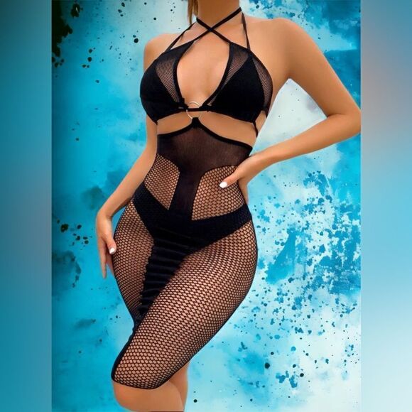 Hot Item l Form-fitting l Mesh BodyCon l Cover-up l Dress l New - Picture 7 of 7